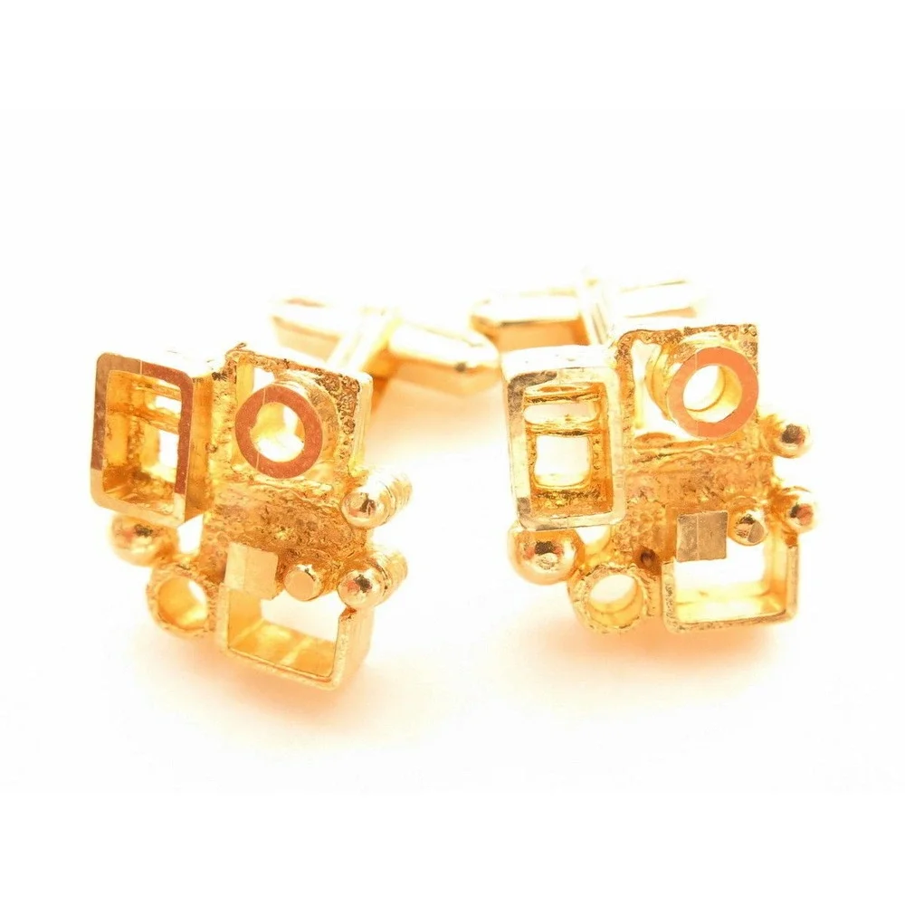 VINTAGE Modernist Stacked Squares &‎ Circles Gold Plated CUFFLINKS*GROOM*FORMAL